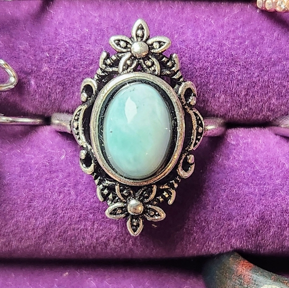 Genuine Blue Larimar Vintage Style Adjustable Crystal Ring - Picture 5 of 6